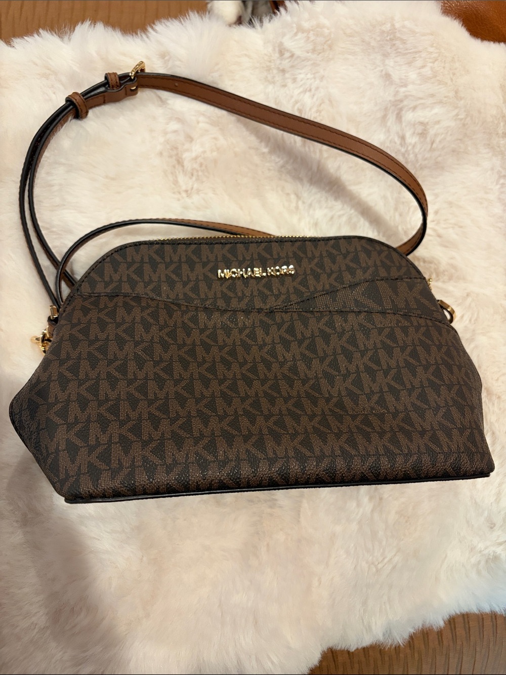 Michael Kors Brown MK Logo Crossbody with Gold Hardware